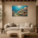 Flourishing Coral Terraces Canvas Print presented in a sophisticated home setting