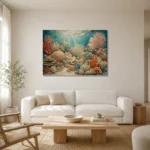 Warm Coral Reef Ecosystem Canvas Print styled in a refined neutral interior