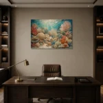Warm Coral Reef Ecosystem Canvas Print displayed in a contemporary gallery-inspired room