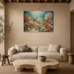 Warm Coral Reef Ecosystem Canvas Print presented in a sophisticated home setting