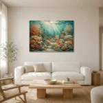 Elegant Coral Colony Tapestry Canvas Print styled in a refined neutral interior