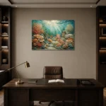 Elegant Coral Colony Tapestry Canvas Print displayed in a contemporary gallery-inspired room