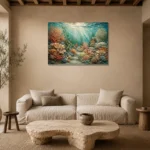 Elegant Coral Colony Tapestry Canvas Print presented in a sophisticated home setting