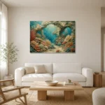 Serene Coral Sanctuary Canvas Print styled in a refined neutral interior
