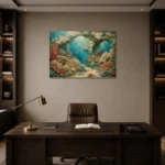 Serene Coral Sanctuary Canvas Print displayed in a contemporary gallery-inspired room