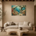 Serene Coral Sanctuary Canvas Print presented in a sophisticated home setting