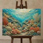 Flowing Coral Ridge Seascape Canvas Print displayed on a studio easel