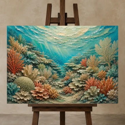 Flowing Coral Ridge Seascape Canvas Print shown in Studio Easel