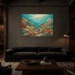 Flowing Coral Ridge Seascape Canvas Print shown in a warm modern interior