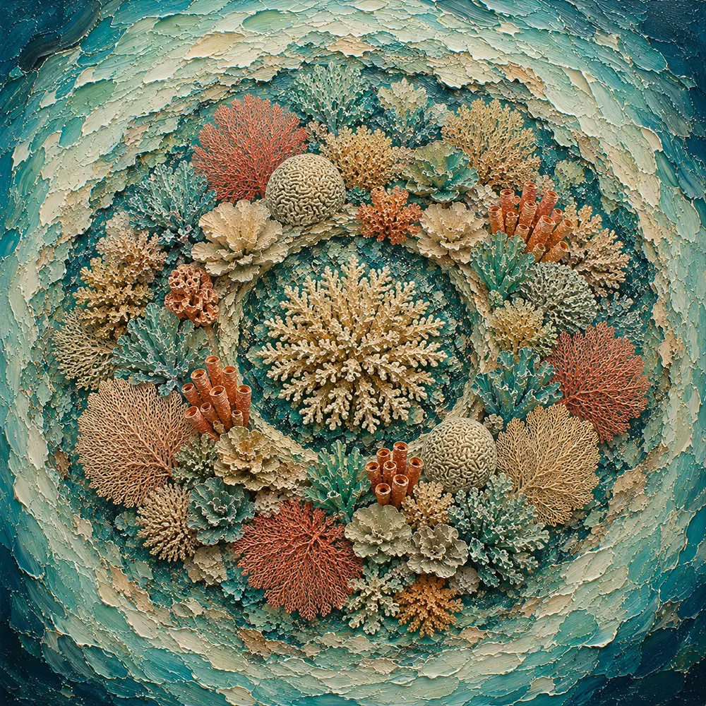 Circular Coral Reef Mandala Canvas Print