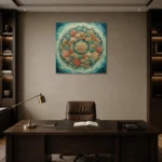 Circular Coral Reef Mandala Canvas Print displayed in a contemporary gallery-inspired room