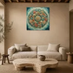 Circular Coral Reef Mandala Canvas Print presented in a sophisticated home setting