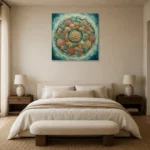 Circular Coral Reef Mandala Canvas Print showcased in an elegant minimalist interior