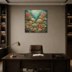 Layered Coral Garden Canvas Print displayed in a contemporary gallery-inspired room