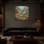 Layered Coral Garden Canvas Print shown in a warm modern interior