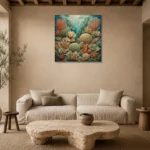 Layered Coral Garden Canvas Print presented in a sophisticated home setting