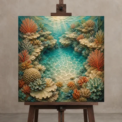 Secluded Coral Reef Basin Canvas Print displayed on a studio easel