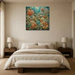 Intricate Coral Patchwork Canvas Print showcased in an elegant minimalist interior