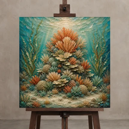 Majestic Coral Crown Canvas Print displayed on a studio easel
