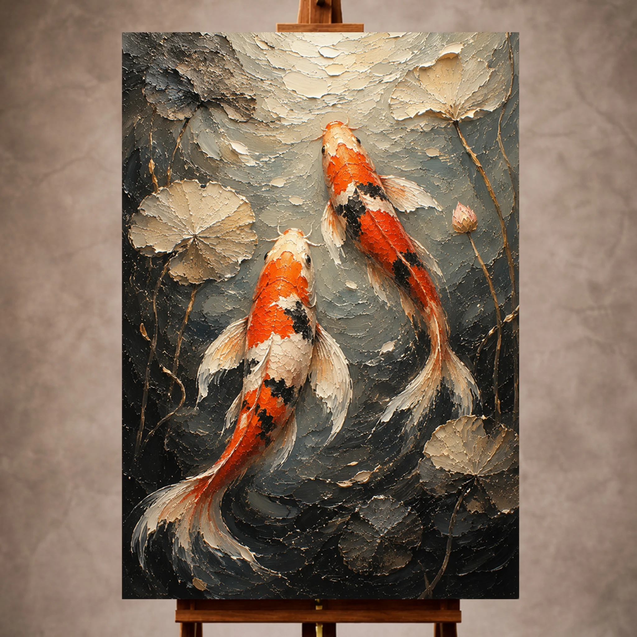 Premium Wall Art Dikey Html Edition – UNWATR051 Image 1 Graceful Koi Fish Canvas Print - Image 1