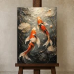 Graceful Koi Fish Canvas Print displayed on a studio easel