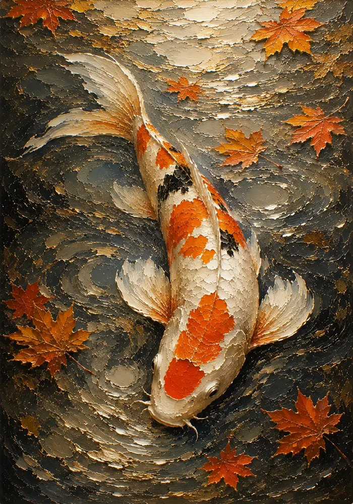 Serene Ivory and Orange Koi Fish Wall Art Canvas Print