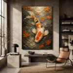 Serene Ivory and Orange Koi Fish Wall Art Canvas Print - Image 3