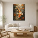 Serene Ivory and Orange Koi Fish Wall Art Canvas Print styled in a refined neutral interior