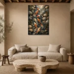 Elegant Koi Stream Wall Art Canvas Print presented in a sophisticated home setting