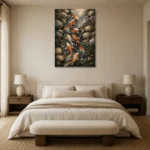 Elegant Koi Stream Wall Art Canvas Print showcased in an elegant minimalist interior