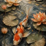 Tranquil Lotus Koi Fish Wall Art Canvas Print