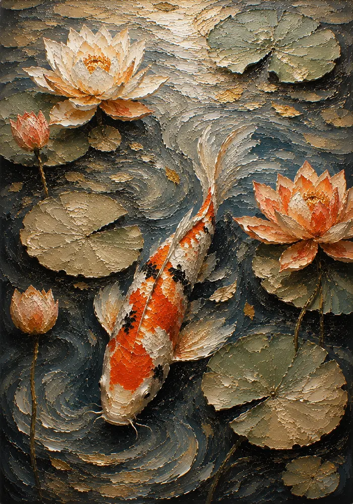 Tranquil Lotus Koi Fish Wall Art Canvas Print