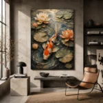 Tranquil Lotus Koi Fish Wall Art Canvas Print - Image 3