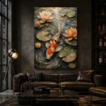 Tranquil Lotus Koi Fish Wall Art Canvas Print - Image 4