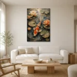 Tranquil Lotus Koi Fish Wall Art Canvas Print styled in a refined neutral interior