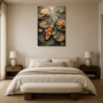 Tranquil Lotus Koi Fish Wall Art Canvas Print showcased in an elegant minimalist interior