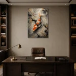 Meditative Noble Koi Fish Wall Art Canvas Print displayed in a contemporary gallery-inspired room