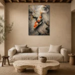 Meditative Noble Koi Fish Wall Art Canvas Print presented in a sophisticated home setting