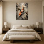 Meditative Noble Koi Fish Wall Art Canvas Print showcased in an elegant minimalist interior