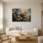 Tranquil Pair of Koi Fish Wall Art Canvas Print styled in a refined neutral interior