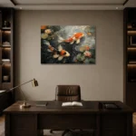 Tranquil Pair of Koi Fish Wall Art Canvas Print displayed in a contemporary gallery-inspired room