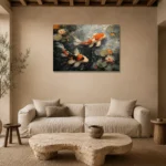 Tranquil Pair of Koi Fish Wall Art Canvas Print presented in a sophisticated home setting