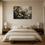 Tranquil Pair of Koi Fish Wall Art Canvas Print showcased in an elegant minimalist interior