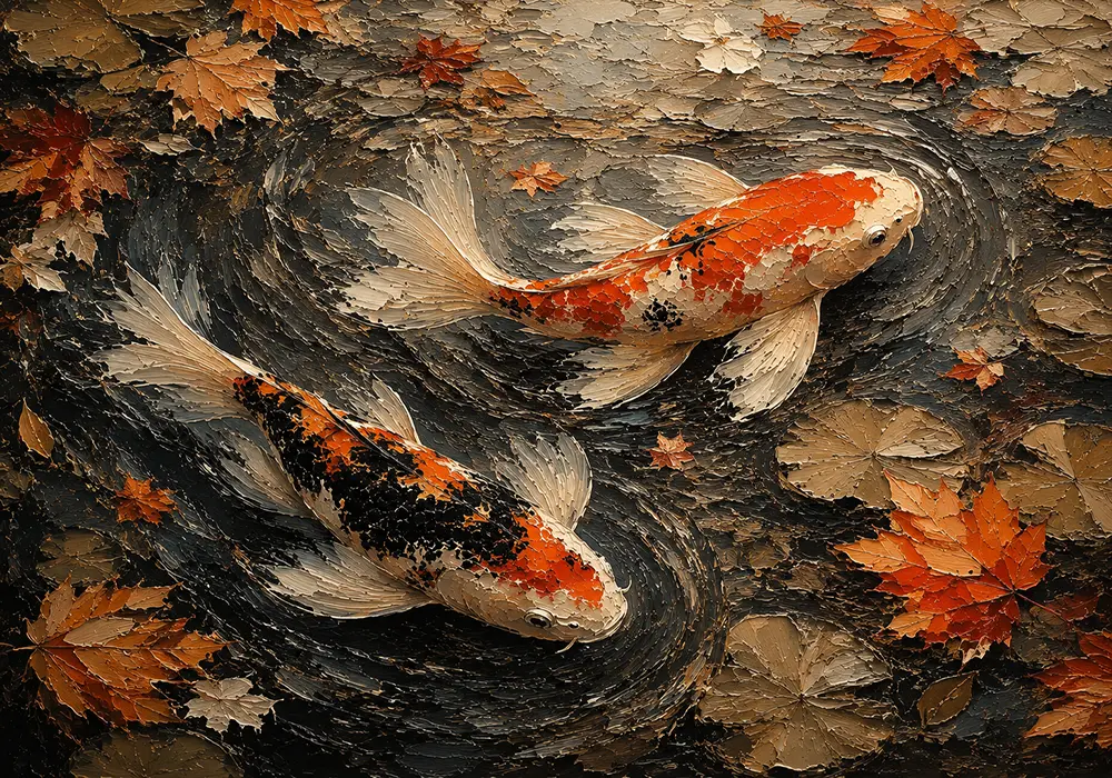 Autumn Pond Koi Fish Wall Art Canvas Print