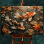 Autumn Pond Koi Fish Wall Art Canvas Print - Image 2