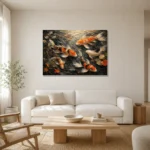 Panoramic Underwater Koi Fish Wall Art Canvas Print styled in a refined neutral interior