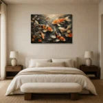 Panoramic Underwater Koi Fish Wall Art Canvas Print showcased in an elegant minimalist interior