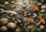 Peaceful Japanese Koi Pond Wall Art Canvas Print