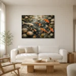 Peaceful Japanese Koi Pond Wall Art Canvas Print styled in a refined neutral interior