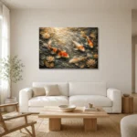 Luminous Flowing Koi Fish Wall Art Canvas Print styled in a refined neutral interior